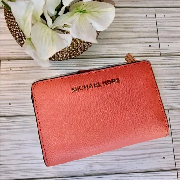 Sold Michael Kors Tangerine  Orange Bifold Leather Wallet  & Change Purse - Picture 10 of 11